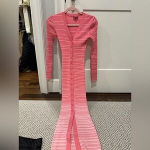 STAUD Pink Striped Midi Knit Dress